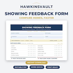 Real Estate Showing Feedback Form | Buyer Showing Notes + Rating Sheet | Printable PDF