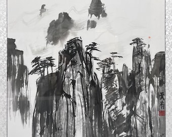 Huangshan Landscape Painting, Original Xieyi Ink Art