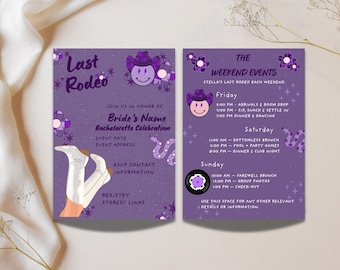 Last Rodeo Bachelorette Weekend Bundle | Cowgirl Bach Invitation + Weekend Itinerary | Western Theme | Editable Canva