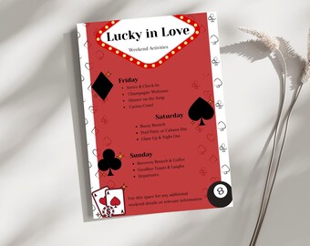 Lucky in Love Bachelorette Weekend Itinerary | Casino Vegas Bach Schedule | Editable Canva Template