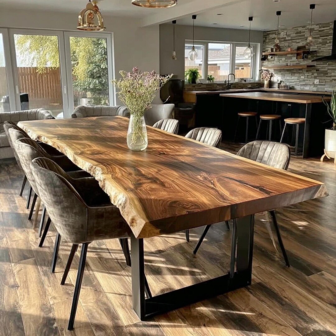 Handmade Rustic Walnut Dining Table, Solid Wooden Kitchen Table ...
