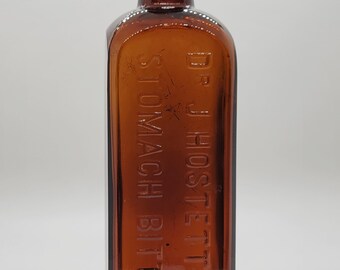 Antique Amber Bitters or Medicine Bottle Dr. J. Hostetter's Stomach Bitters Circa 1890's