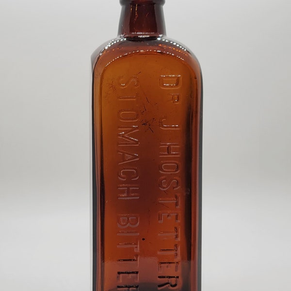 Antique Amber Bitters or Medicine Bottle Dr. J. Hostetter's Stomach Bitters Circa 1890's