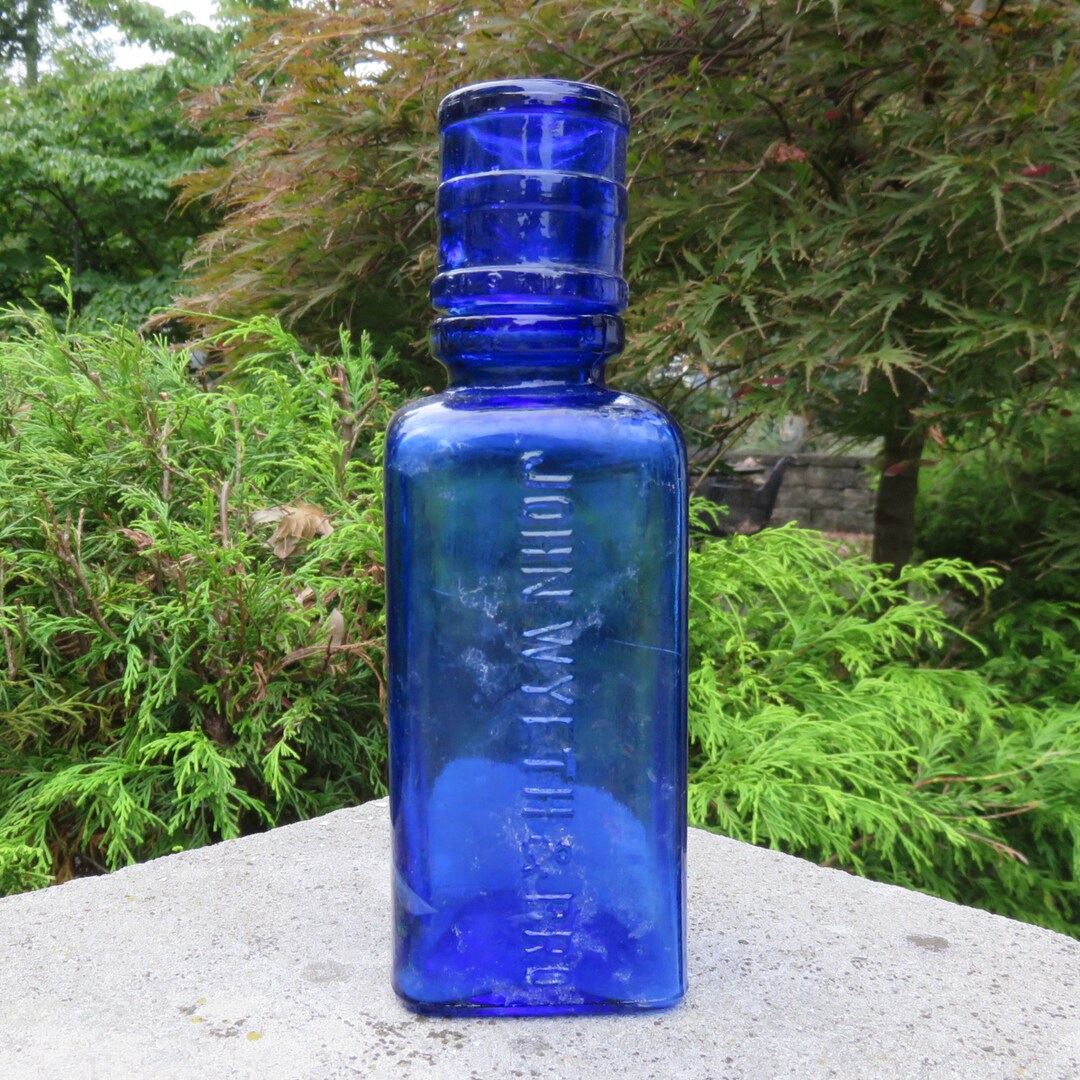 Antique Cobalt Blue Glass Bottle With Separate Dose Cap On The Etsy
