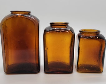 Lot of Three Late 19th Century Cork Top Antique Amber Snuff Bottles