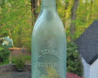 Antique Aqua Circa 1880's Soda Type Bottle Schroeder New York Found Clamming with Shells Inside