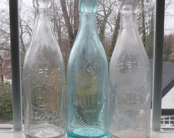 Lot of Three Antique Aqua Circa 1890's Blob Top Beer Bottles from Philadelphia