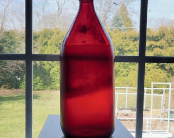 Vintage Anchor Hocking Royal Ruby Red Glass Quart Size Beer Bottle Circa 1950