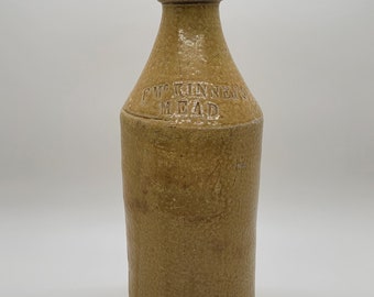 Antique Quart Size Salt Glazed Stoneware Pottery Bottle McKinney's Mead Philadelphia 1860's