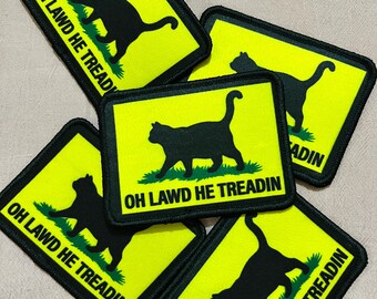 Oh Lawd He Treadin’ Cat Patch 3.5″ W × 2.5″ H,Funny Meme Sublimation Iron On Patch,Black Cat Animal Patch for Jackets Bag,Cat Lover Mom Gift