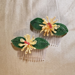 Yellow Bead Flower Combs (Pair)