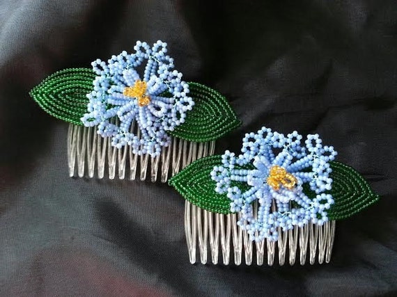 Blue Bead Flower Combs - Etsy display picture 3