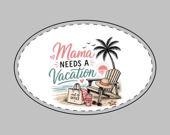 Mama Needs a Vacation Handwoven Straw Bag | Beach Palm, Chair, Sunset