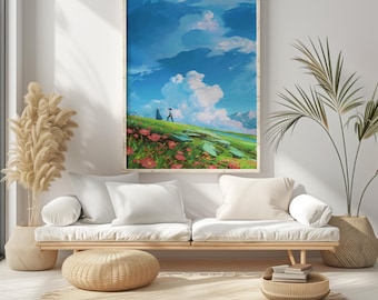Póster de El castillo ambulante, arte mural de anime de Studio Ghibli (descarga digital)