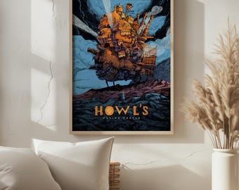 Poster Howl's Moving Castle, studio Ghibli-muurkunst (digitale download)