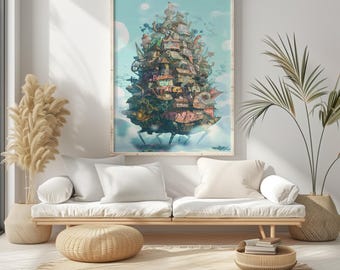 Howl's Moving Castle poster, Studio Ghibli anime muurkunst (digitale download)