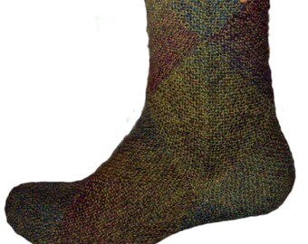 MagicSocks Shades of Green Patchwork Socken mit Zackenrand (Gr. 38-40) handgestrickte Unikate (Lang , weiter Abschluß ohne Einschnürung)