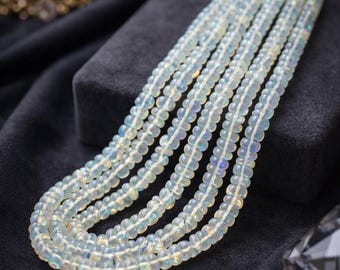 White Ethiopian Opal Smooth Rondelle Beads Strand, Natural Welo Fire Opal, AAA Grade Gemstone, October Birthstone Jewelry Making
