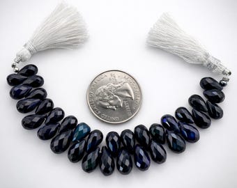 Natural Black Ethiopian Opal Teardrop Beads, AAA Welo Fire Opal Faceted Briolette, Genuine Gemstone Strand, October Birthstone Jewelry