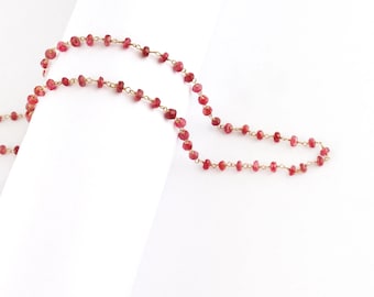 18K Solid Gold Rubin Rosenkranz Kette Zoll 3 mm Natürliche Rubin Perlen Draht Eingewickelt Edelstein Kette feinen Schmuck machen Versorgung