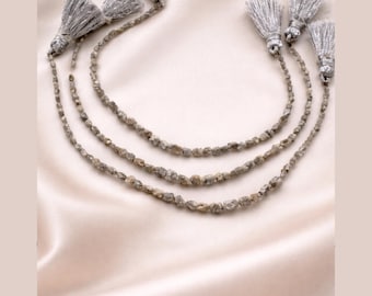 Natural White Grey Diamond Nugget Rough Beads 7.13 Carat 6 Inch Strand Raw Uncut Salt Pepper Loose Diamonds Jewelry Making