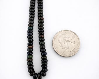 Black Ethiopian Opal Rondelle Beads, Natural Welo Fire Opal Strand, AAA Grade Gemstone Beads, October Birthstone Jewelry Making Supply
