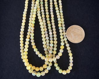 White Ethiopian Opal Round Ball Beads, Natural Welo Fire Opal Smooth Sphere Strand, AAA Gemstone, October Birthstone Jewelry
