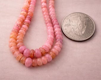Pink Ethiopian Opal Rondelle Beads Strand, Natural Welo Fire Opal Smooth, AAA Gemstone, October Birthstone Feminine Jewelry