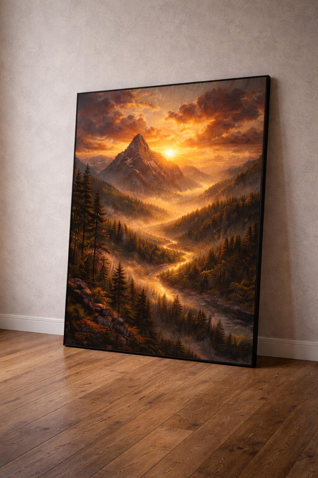 Golden Mountain Sunset Valley Wall Art - Etsy
