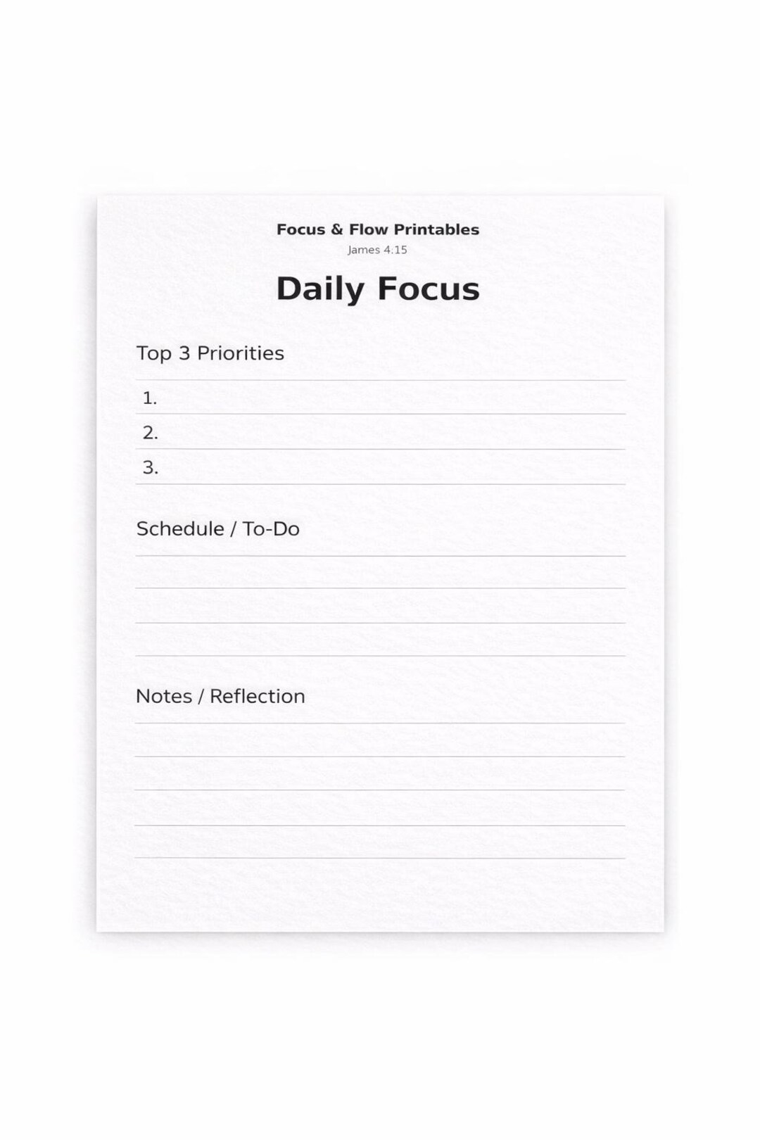 Daily Focus Page Printable PDF | Daily Priorities & To-do List ...