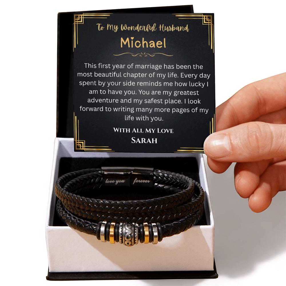 1st Anniversary Gift for Husband, Personalized Men's Bracelet, Paper…