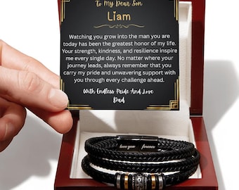 Love You Forever Bracelet for Son, Birthday Gift from Dad, To My Son Jewelry, Father Son Gift, Men's Leather Bracelet, Meaningful Present