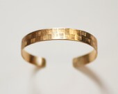 Brass Bangle Cuff Bracelet / Hand Formed & Stamped / Adjustable / "WEAVE"