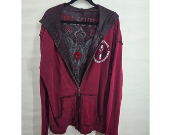 Affliction American Customs omkeerbare thermische hoodie heren XXL bordeauxrood zwarte rits
