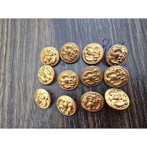 12pc Vintage US Navy Eagle Anchor Brass Buttons Military Uniform Gold Tone Set