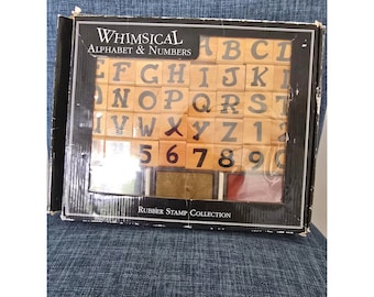 Set de 36 tampons encreurs en bois, alphabets et chiffres fantaisistes