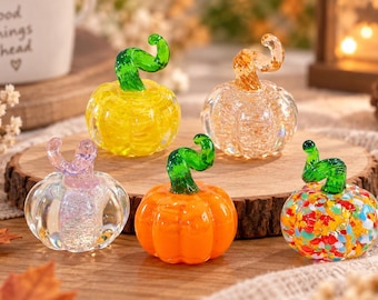 Mini Glass Pumpkin, Handmade Fall Decor, Tiny Autumn Pumpkin Figurine, Cute Halloween Decor, Thanksgiving Gift, Glass Collectible