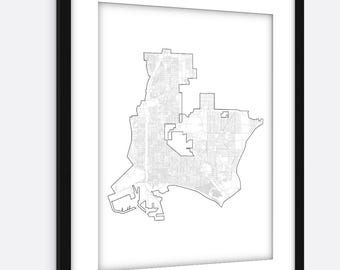 Stampa della mappa minimalista di Long Beach, California / Street art architettonica (download digitale)