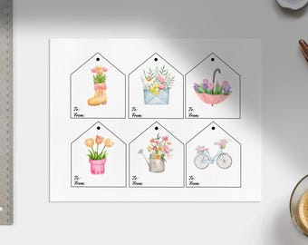 Etichette stampabili con fiori primaverili, set da 30 etichette, download immediato in PDF