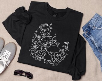 Cute Cottagecore Mushroom Sweatshirt, Witchy, Gnomecore, Autumn Wardrobe