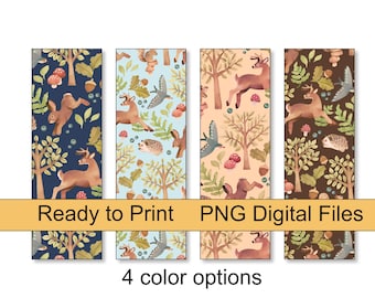 Woodland Animals Cottagecore Bookmark PNG Digital Download Files, Bookish Forest Animal Autumn