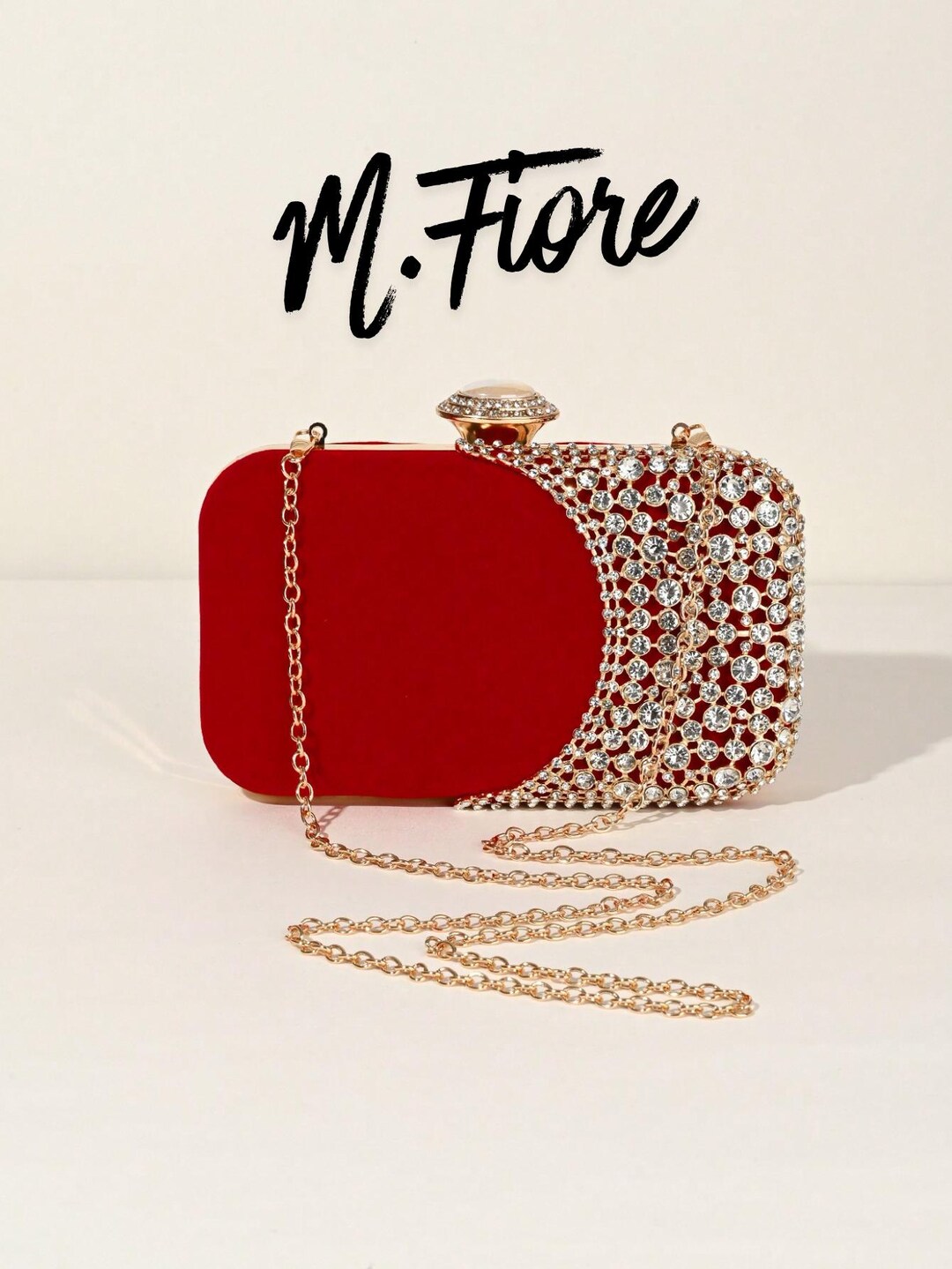 Red Velvet Rhinestone Clutch | Luxury Evening Bag With Gold Chain - Etsy