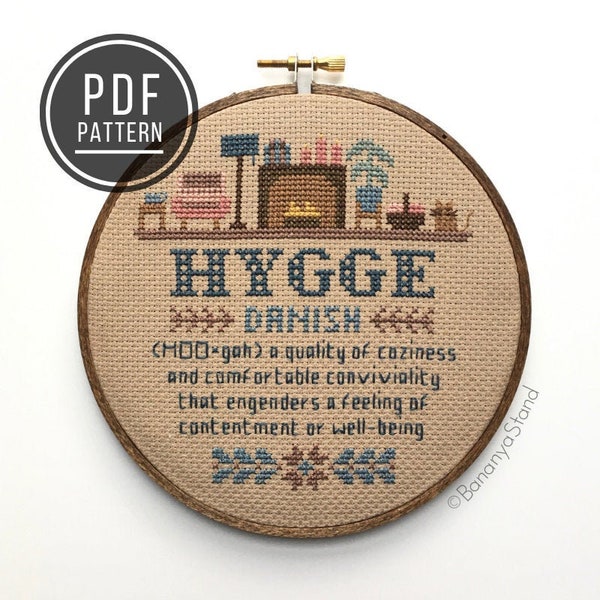PATTERN Hygge Sampler, DIY Modern Counted Cross Stitch Embroidery PDF Pattern, Word Definition Xstitch, Cozy Needlepoint, Danish Art