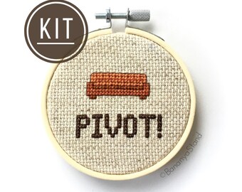 KIT Pivot, 3 inch hoop, Friends TV Quote, Modern Funny Cross Stitch Embroidery Kit, DIY Kits for Adults, Christmas Ornament, Needlepoint