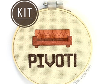 KIT Pivot, 5 inch hoop, Friends TV Quote, Modern Funny Cross Stitch Embroidery Kit, DIY Kits for Adults, Needlepoint Kit, Living Room Decor
