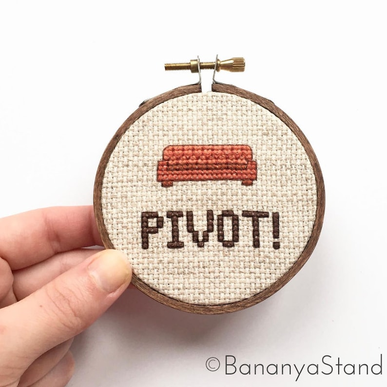 PIVOT 3 inch hoop Modern Funny Cross Stitch Embroidery Hoop Art Friends TV Quote Housewarming Gift Home Decor Needlepoint Wall Art