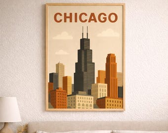 Vintage Chicago Travel Poster, Retro City Art (Digital Download)