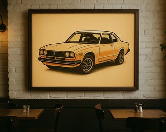 Lámina con ilustración de coche retro, arte mural vintage para garaje (descarga digital)