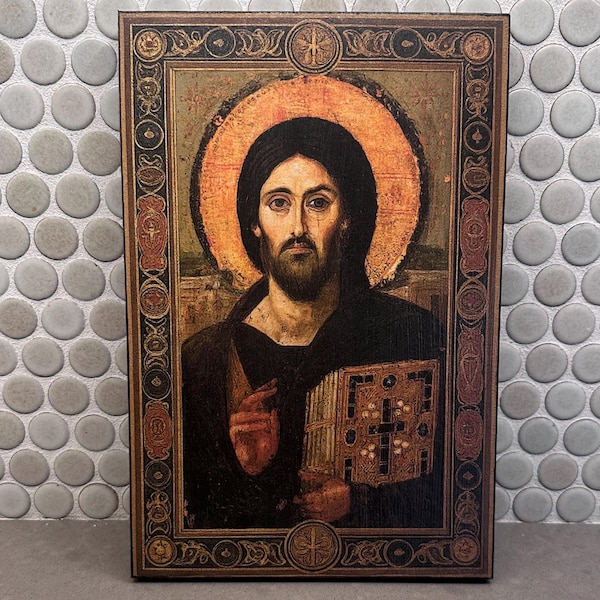 Handmade Christ Pantocrator Icon on Wood • Byzantine Orthodox Catholic Art (6x9)