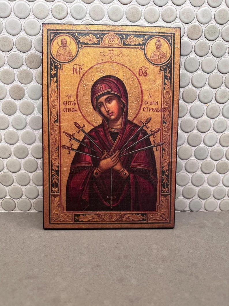 Handmade Our Lady of Sorrows Icon • Byzantine Orthodox Catholic Wall ...